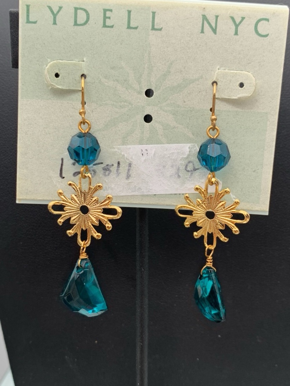 LYDELL NYC Gold Floral Drop Earrings with Teal Crystals